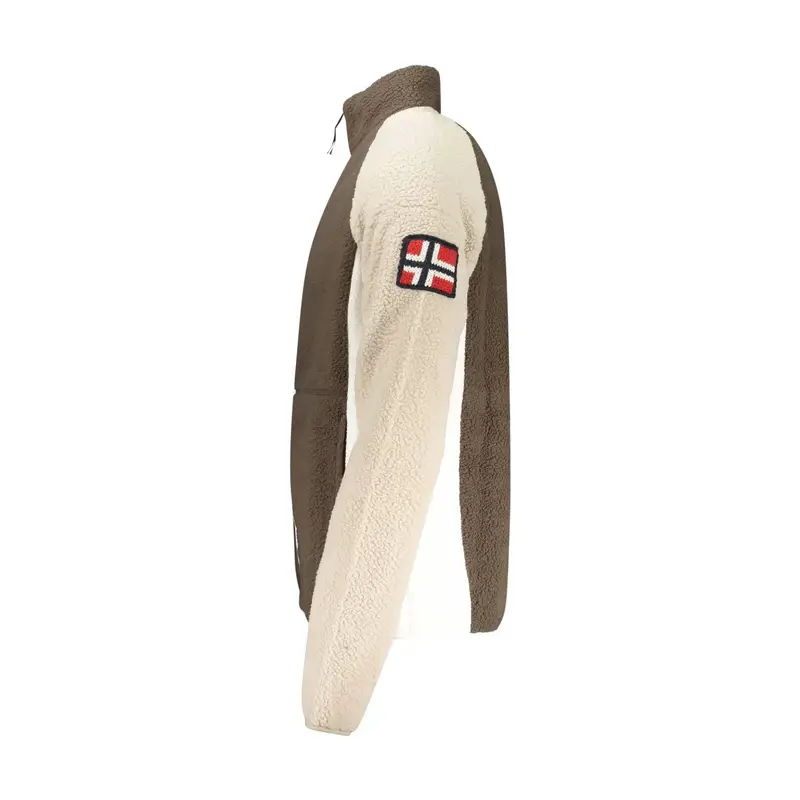 Felpa Uomo Marrone con Zip Pile Ricamo Logo miniatura 3