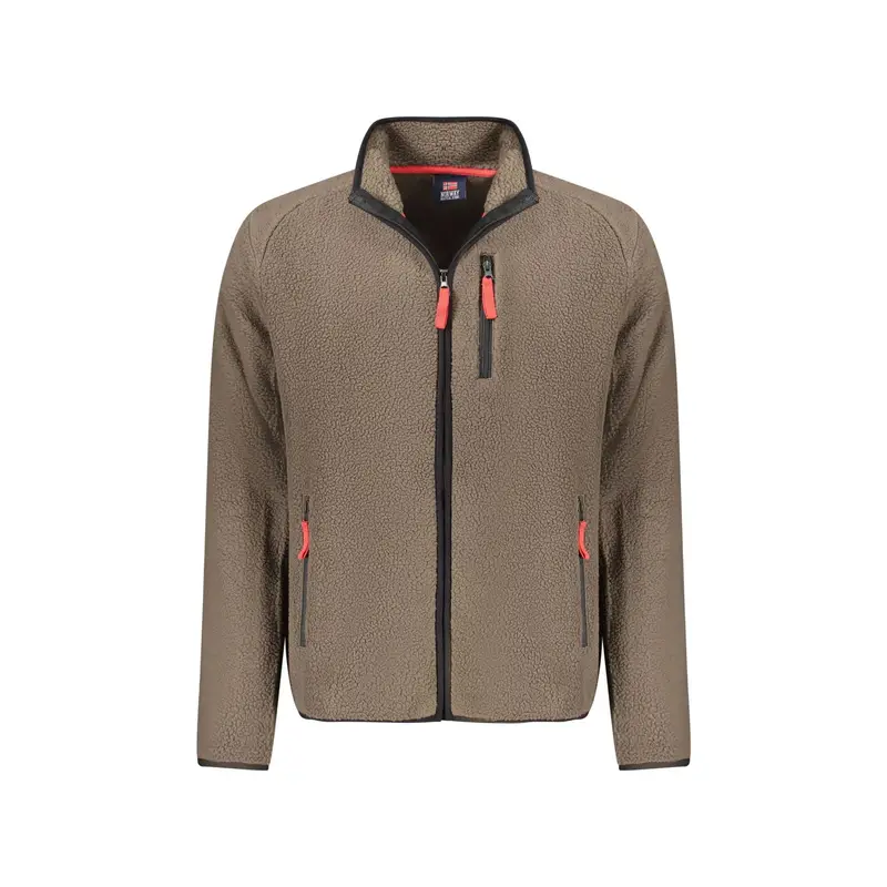 Felpa Uomo Marrone Zip Tasche Applicazione Logo