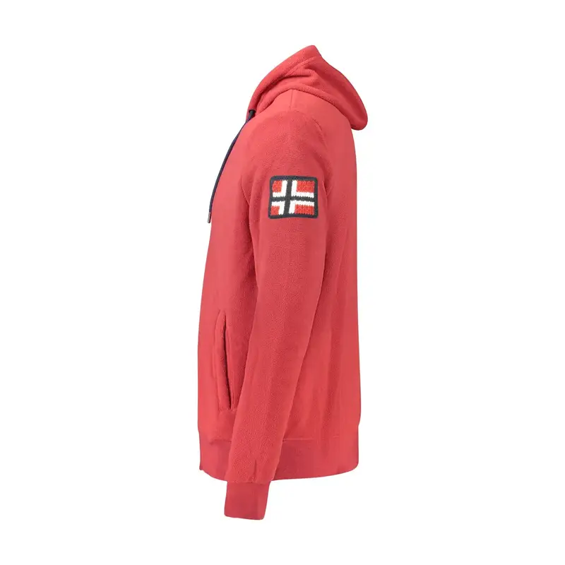 Felpa Uomo Rossa con Zip Pile Cappuccio Ricamo Logo Rosso miniatura 3