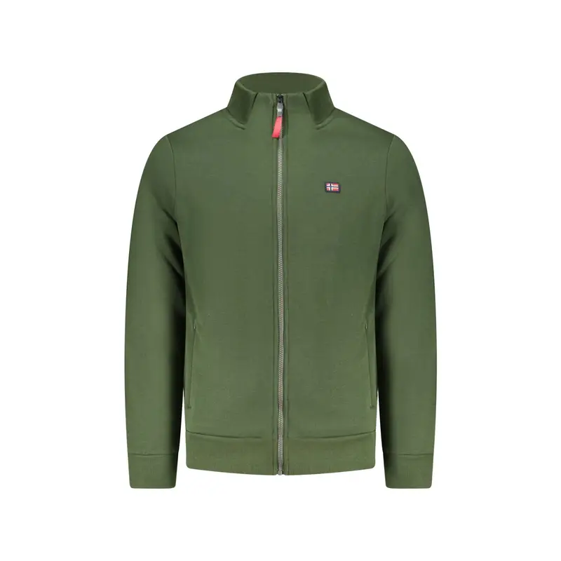 Felpa Uomo Verde con Zip Felpata Applicazione Logo