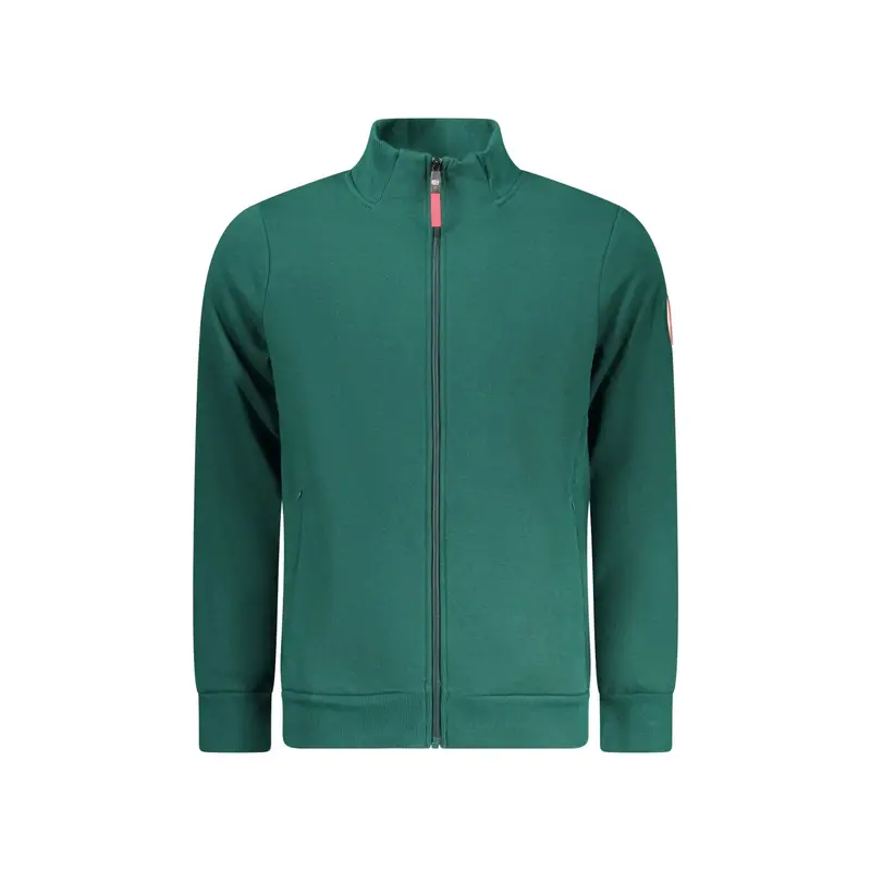 Felpa Uomo Verde con Zip Felpata Applicazione Logo