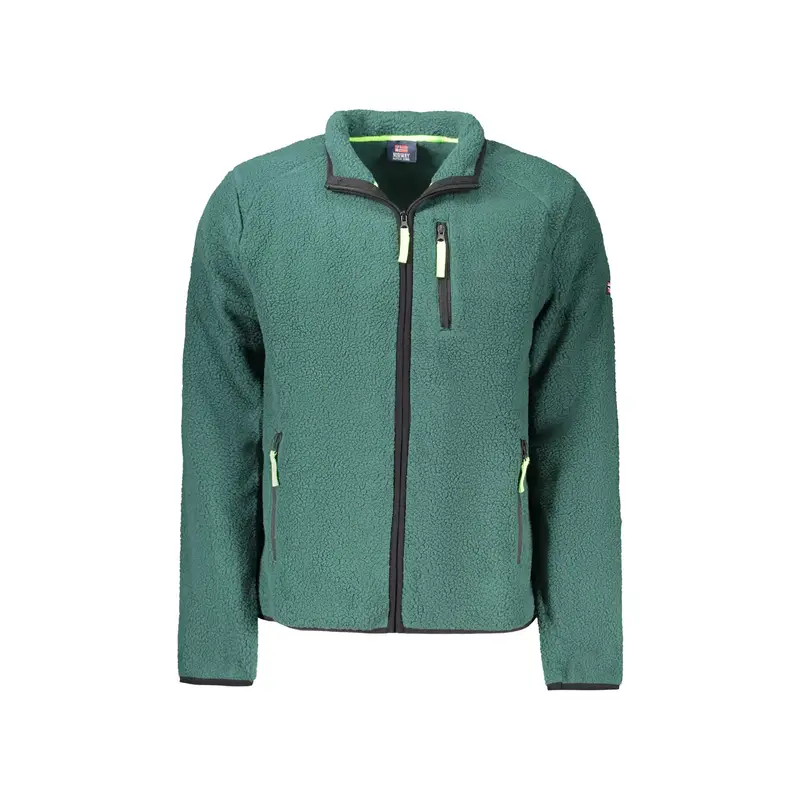 Felpa Uomo Verde con Zip Tasche Applicazione Logo