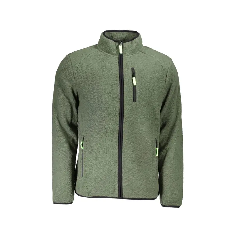 Felpa Uomo Verde Zip Dettagli Contrasto Applicazione