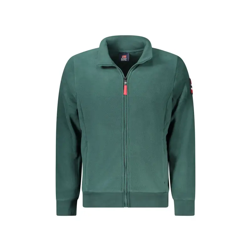 Felpa Uomo Verde Zip Pile Tasche Ricamo Logo