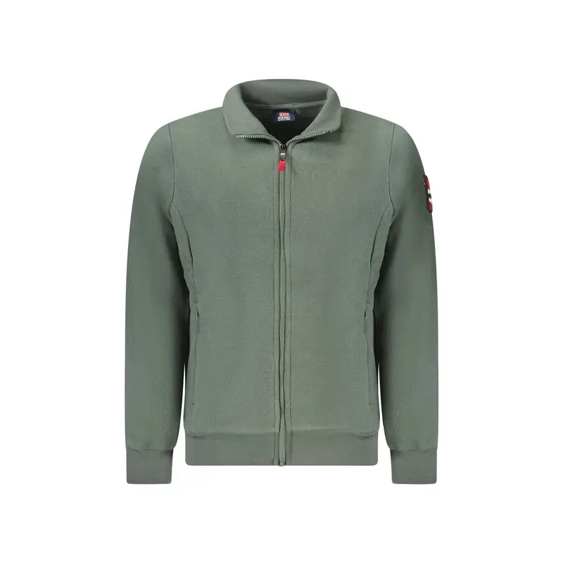 Felpa Uomo Verde Zip Pile Tasche Ricamo Logo