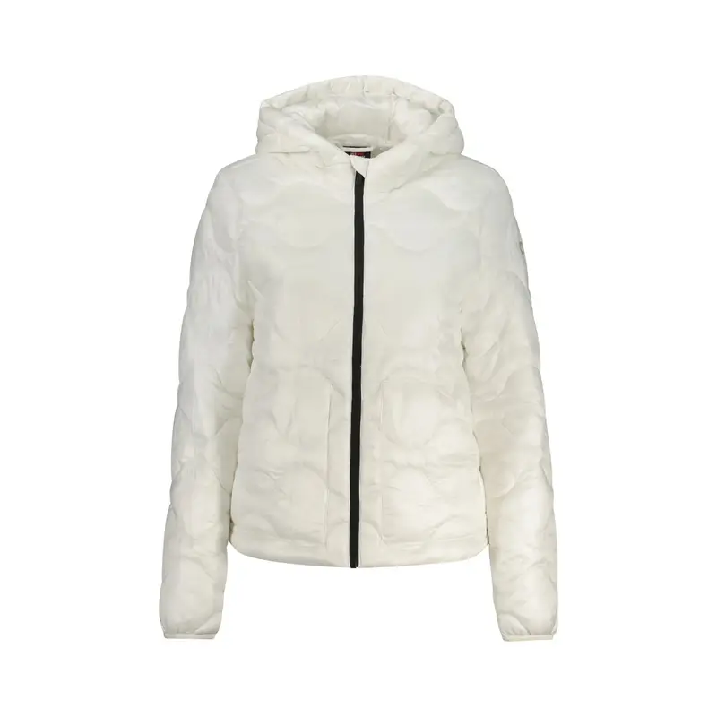 Giubbotto Donna Bianco Cappuccio Dettagli Contrasto Logo