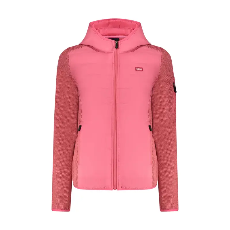 Giubbotto Donna Cappuccio Zip Tasche Pile Applicazione Logo Rosa