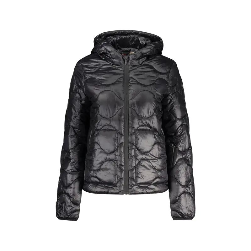 Giubbotto Donna Nero Cappuccio Dettagli Contrasto Logo