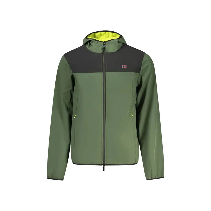 Giubbotto Uomo Cappuccio Soft Shell Tasche Applicazione Logo Verde