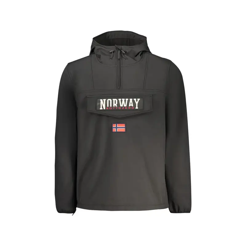 Giubbotto Uomo Nero Soft Shell Cappuccio Mezza Zip Logo
