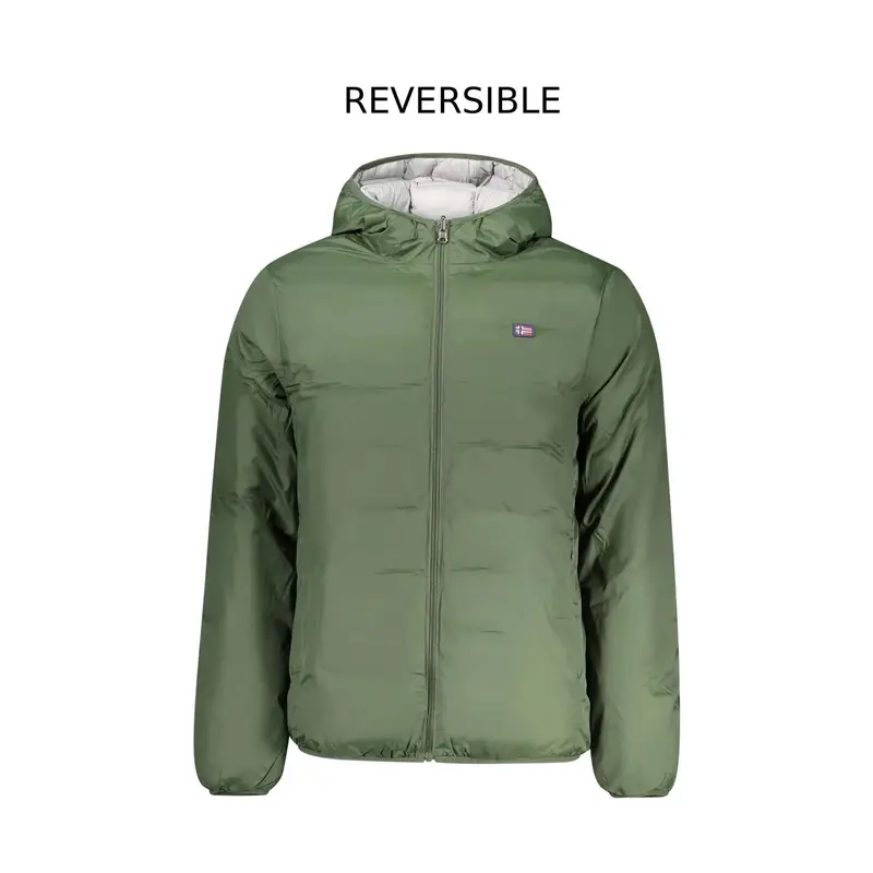 Giubbotto Uomo Verde Cappuccio Reversibile Logo