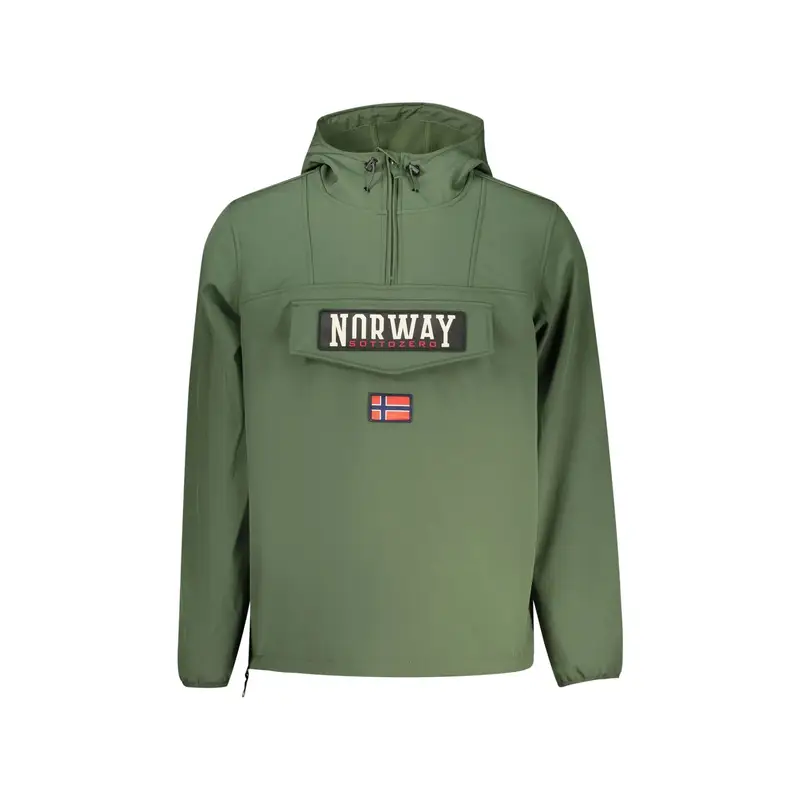 Giubbotto Uomo Verde Soft Shell Cappuccio Mezza Zip Logo