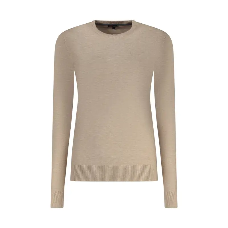 Maglia Donna Beige Girocollo Maniche Lunghe Logo