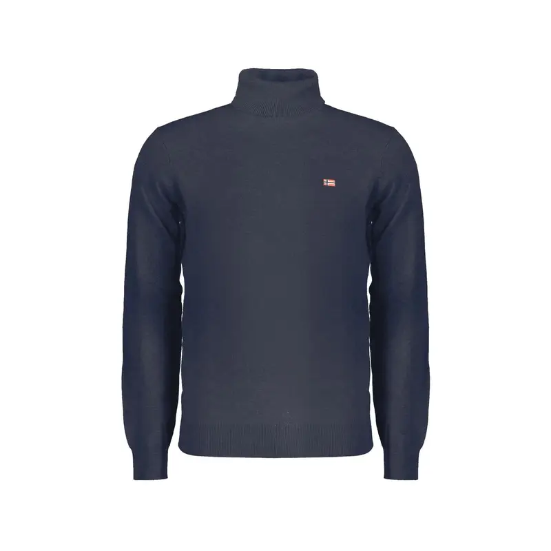 Maglia Uomo Blu Dolcevita con Ricamo e Logo