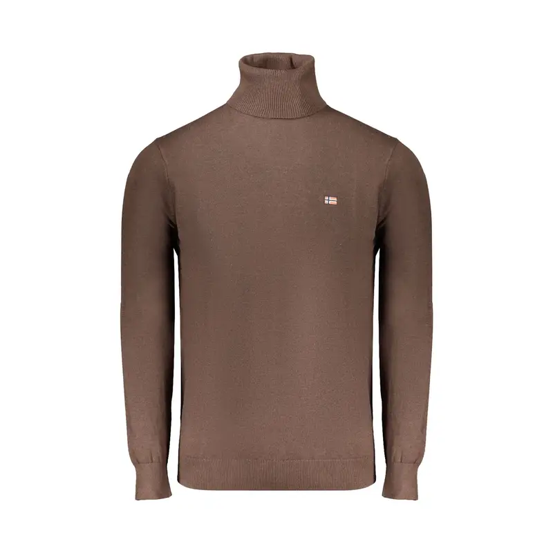 Maglia Uomo Marrone Dolcevita con Ricamo e Logo