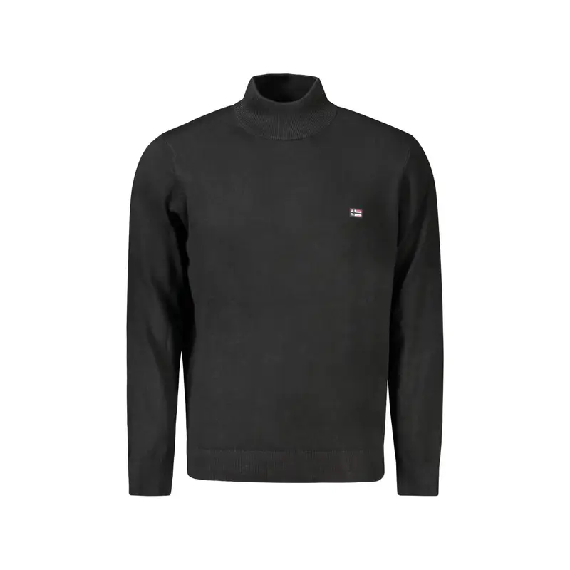 Maglia Uomo Nera Collo Alto con Ricamo e Logo Nero