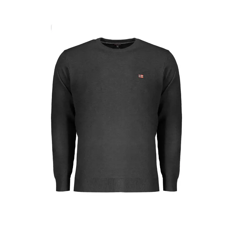 Maglia Uomo Nera Girocollo con Ricamo e Logo Nero