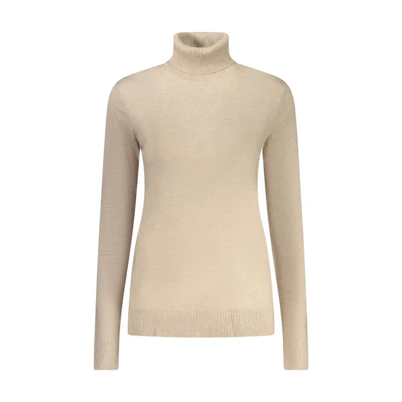 Maglione Donna Beige Dolcevita Maniche Lunghe Logo
