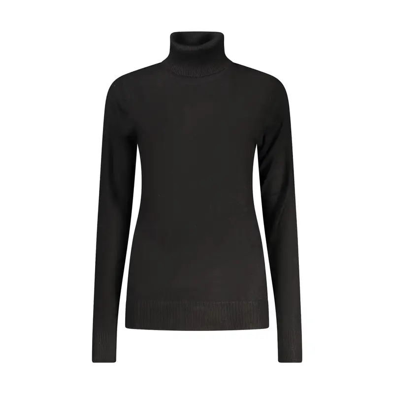 Maglione Donna Nero Dolcevita Maniche Lunghe Logo