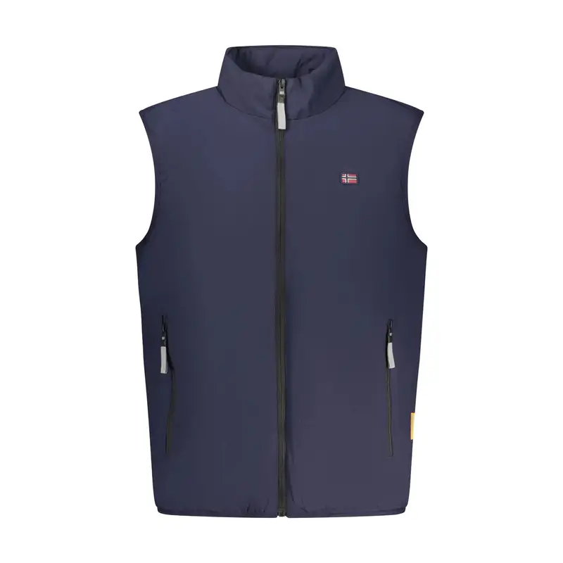 Smanicato Uomo Pile Zip Tasche Esterne Applicazione Logo Blu