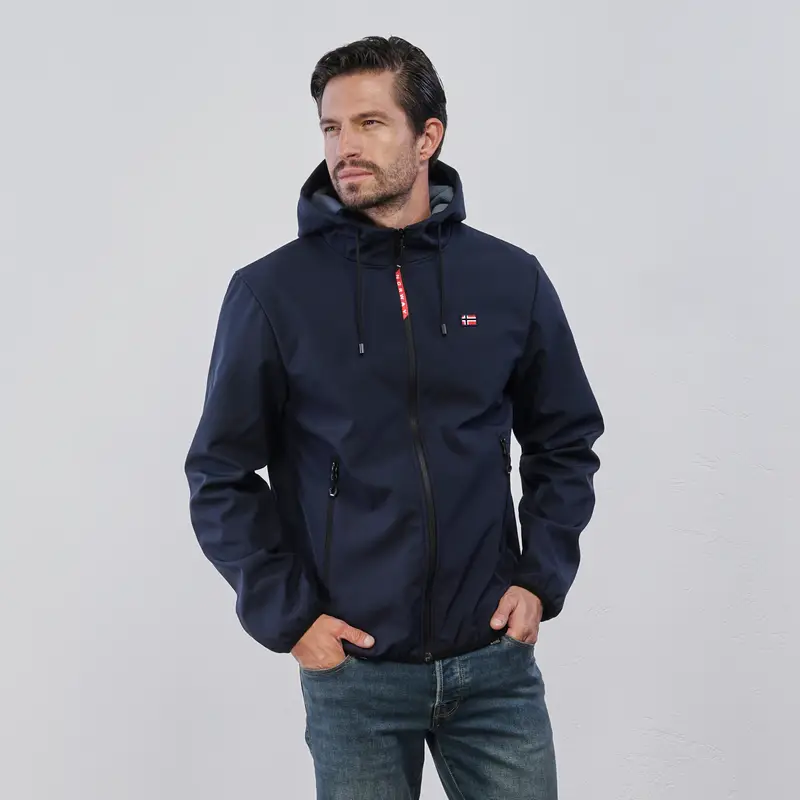 Giacca blu da uomo con cappuccio e logo