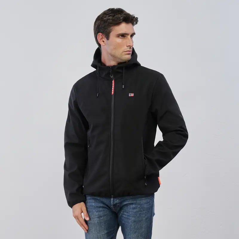 Giacca nera da uomo con cappuccio e logo