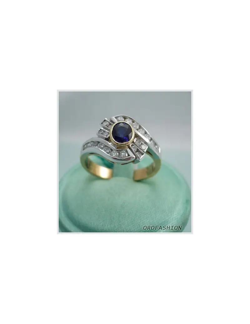 Anello in oro bianco e giallo diamanti e zaffiri