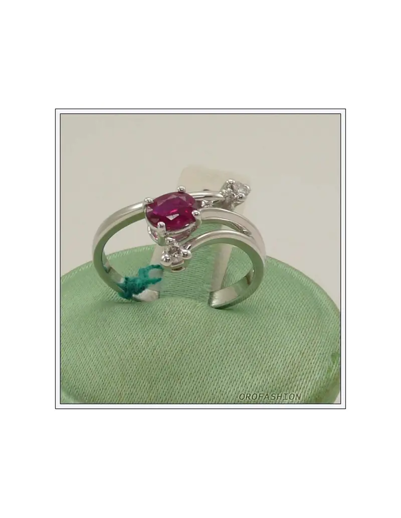 Anello oro bianco 18kt con rubino e diamanti - 1651516