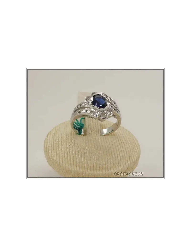Anello oro bianco 18kt con zaffiro e diamanti - 165153
