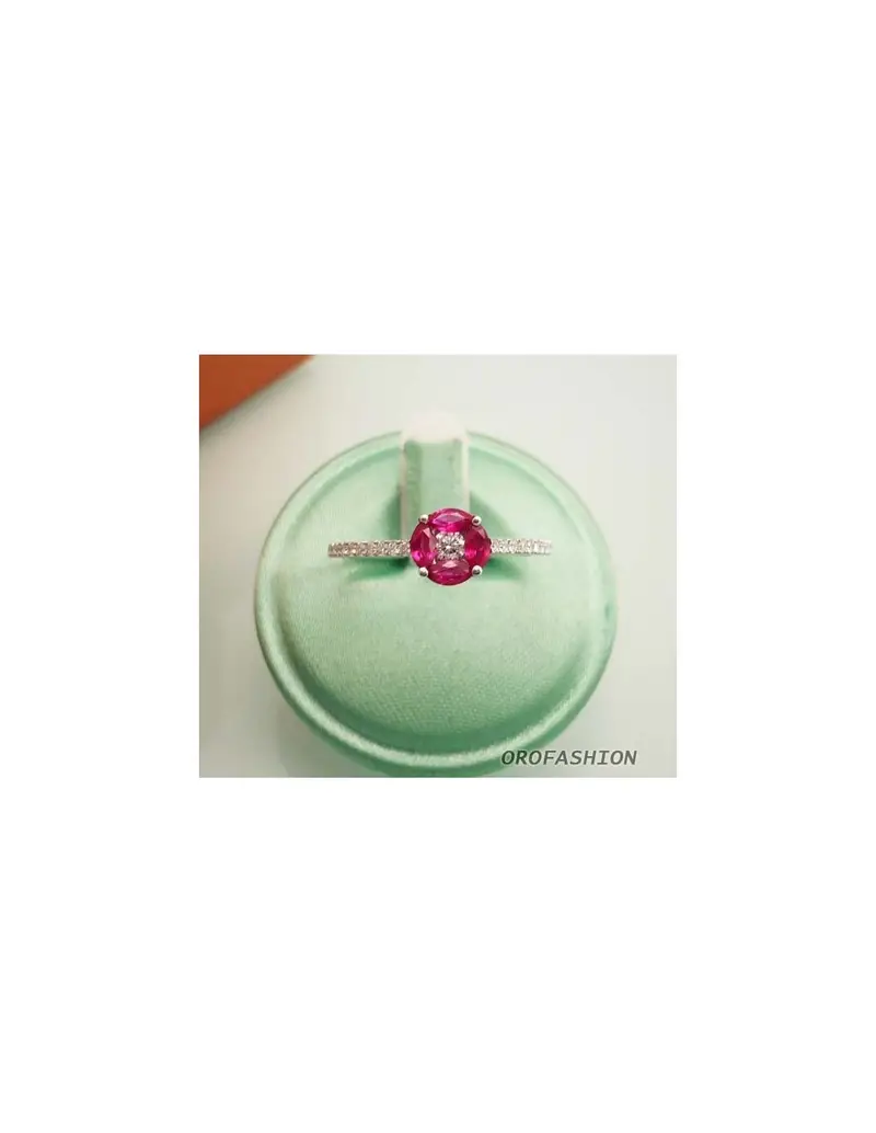 Anello oro bianco con rubini e diamanti