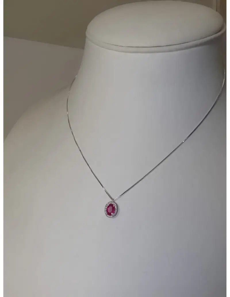 Girocollo in oro bianco 18Kt con diamanti naturali e rubini 2081426