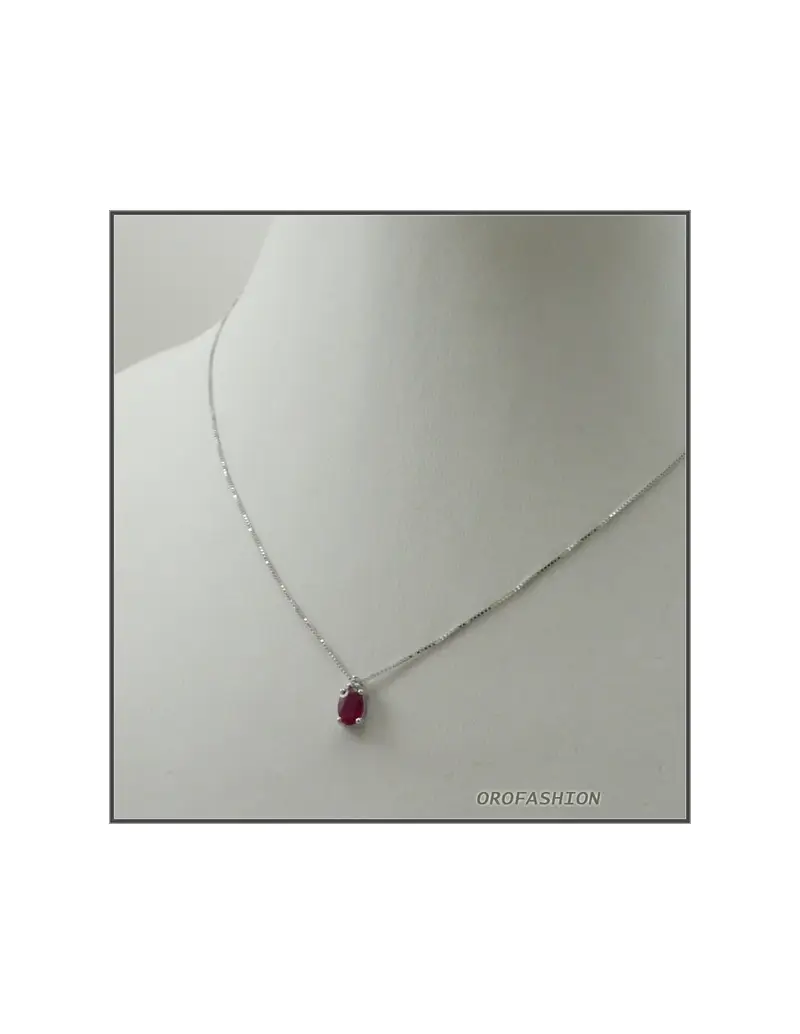 Girocollo in oro bianco 18kt con rubino naturale e diamanti - 10121510