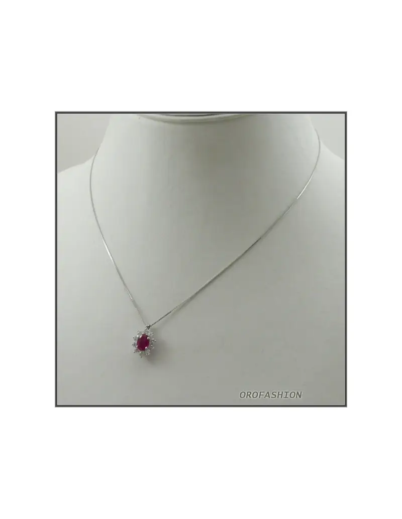 Girocollo in oro bianco 18kt con rubino naturale e diamanti - 1012159