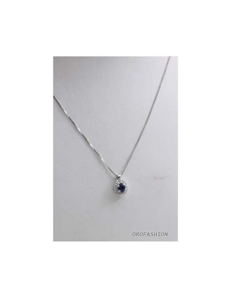 Girocollo in oro bianco 18Kt con zaffiro e diamanti - 153197