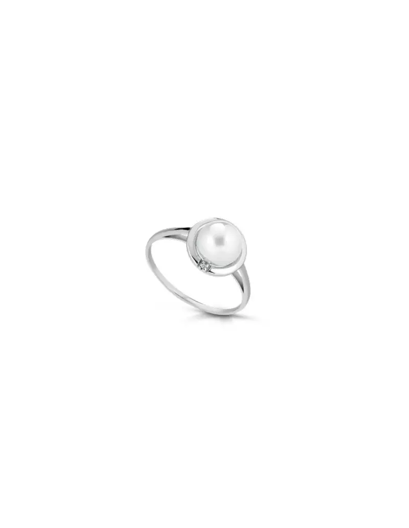Anello in oro bianco 18 Kt con perla e diamanti naturali B-4073B/3