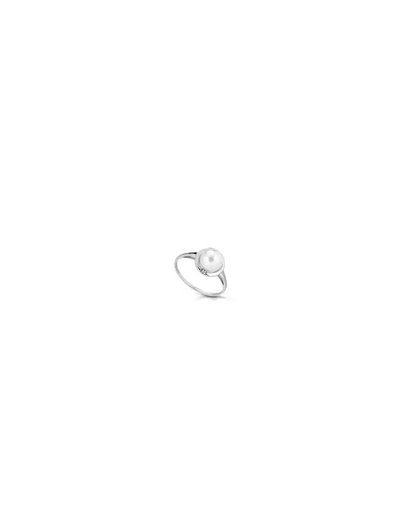 Anello in oro bianco 18Kt con diamanti e perla naturali B-4073B