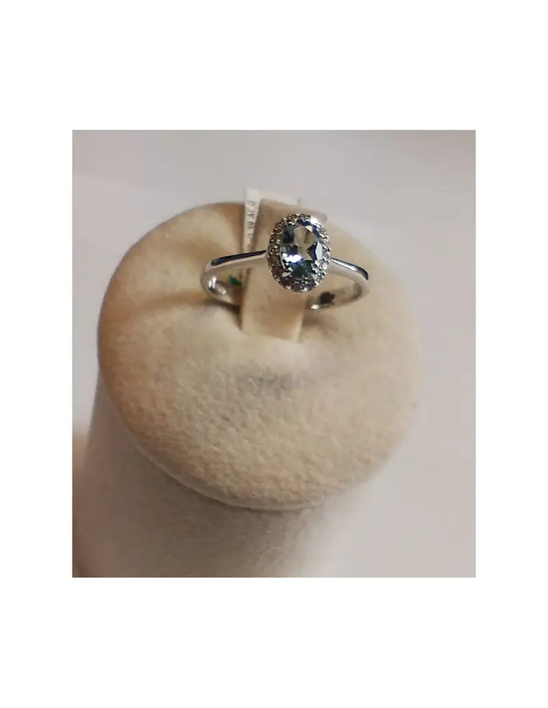 Anello in oro bianco 18Kt con diamanti naturali e acqua marina B-6