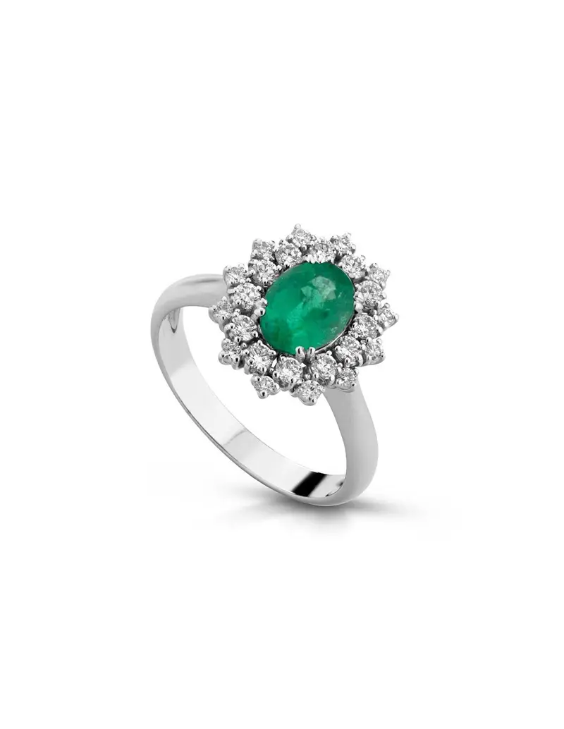 Anello in oro bianco 18Kt con diamanti naturali e smeraldi F-ANJOLIE/1S