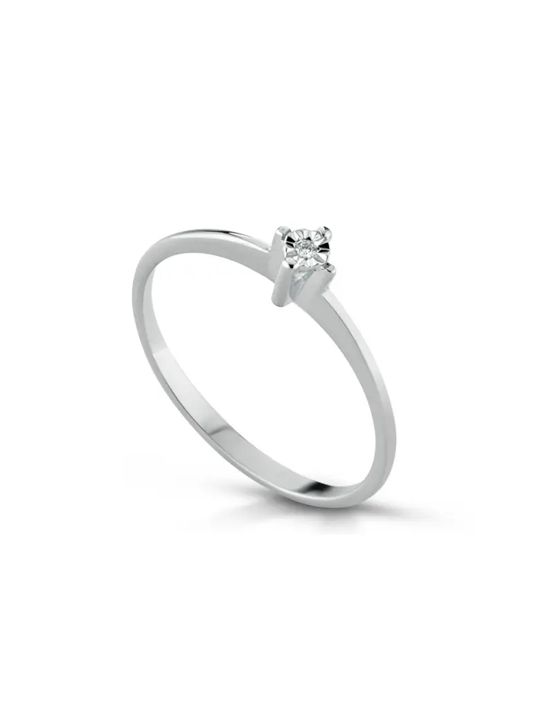 Anello solitario in oro bianco 18Kt con diamanti naturali C-8134001/D