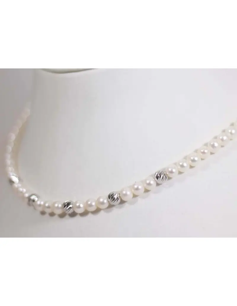 Collana in oro bianco 18Kt con perle naturali e sfere in oro bianco 18Kt B-199B/RIG