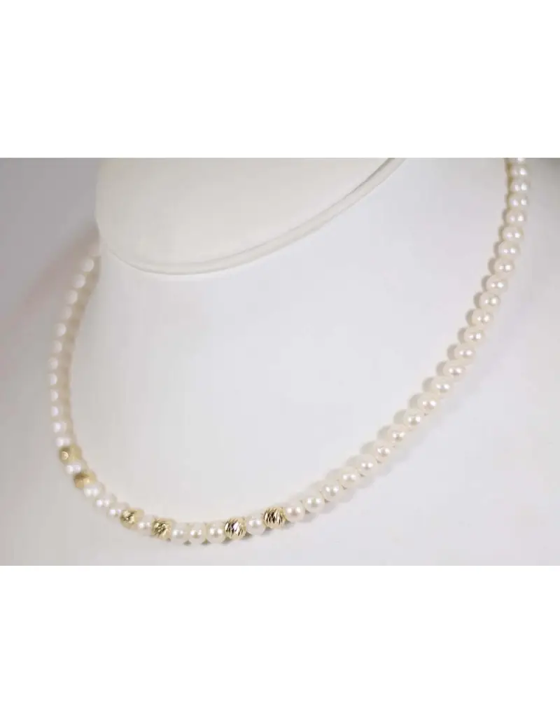 Collana in oro giallo 18Kt con perle naturali e sfere in oro giallo 18Kt B-199A/RIG