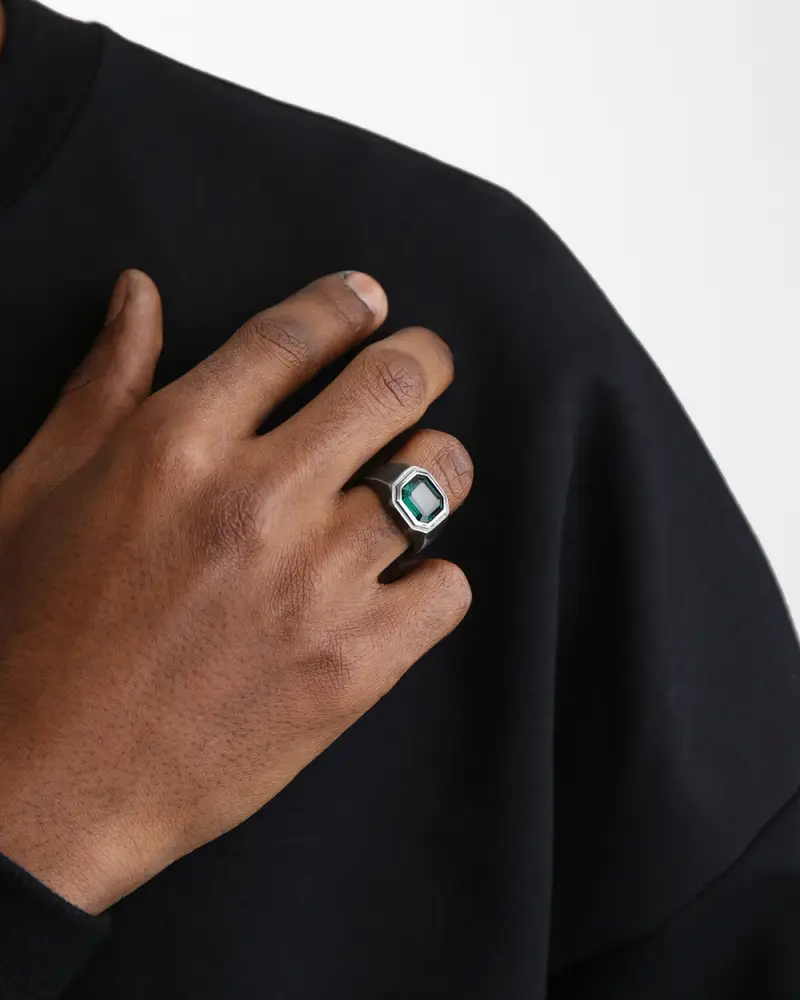 Anello Chevalier Bold Punch In Argento Brunito Lucido miniatura 2