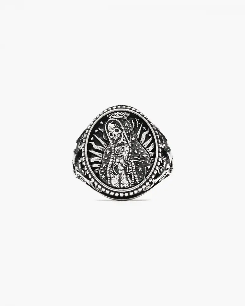 Anello Chevalier Santa Muerte In Argento Brunito Lucido