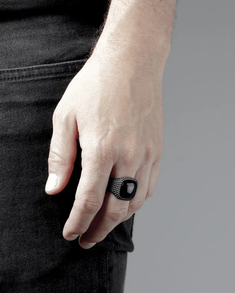 Anello Chevalier Total Black Con Pietra Nera Diamond Like Carbon miniatura 2