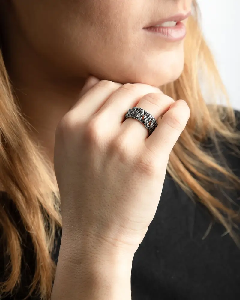 Anello Grumetta Piccola Puntinata Brunito Lucido miniatura 2