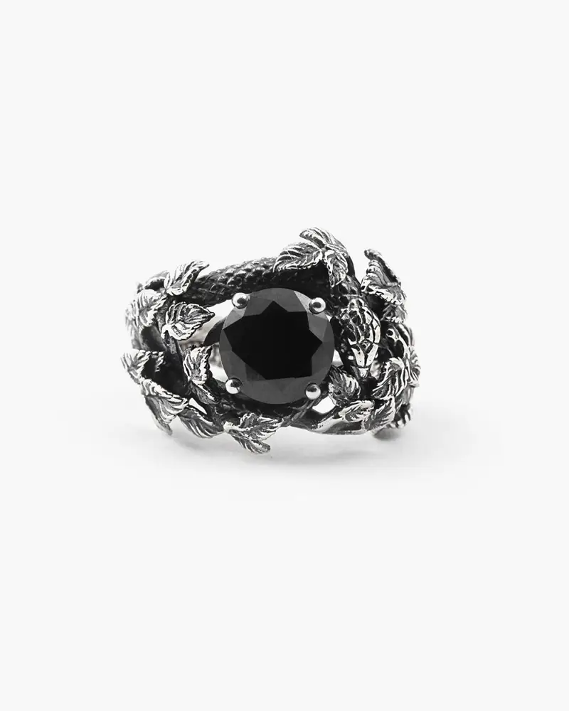 Anello Solitario Eden Con Serpenti E Zirconia Cubica Nera Brunito Lucido