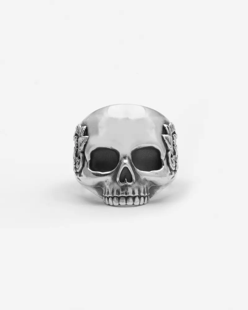 Anello Teschio Baroque In Argento Brunito Lucido