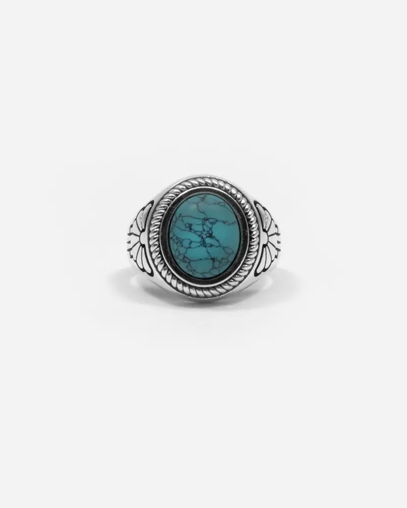 Anello Chevalier Lotus Ii Con Pietra Turchese Brunito Lucido