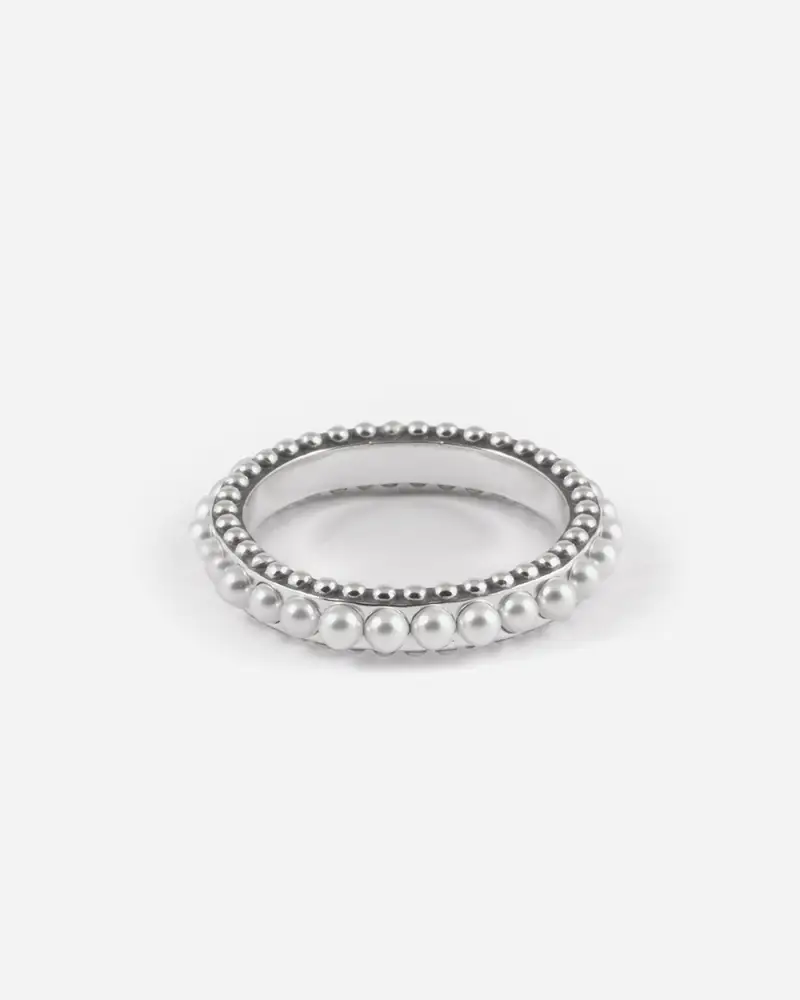 Anello Fedina Puntinata Sea Gift In Argento Con Perle Brunito Lucido