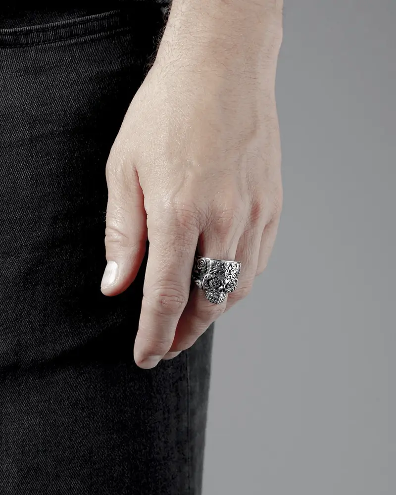 Anello Teschio Maya Brunito Lucido miniatura 2